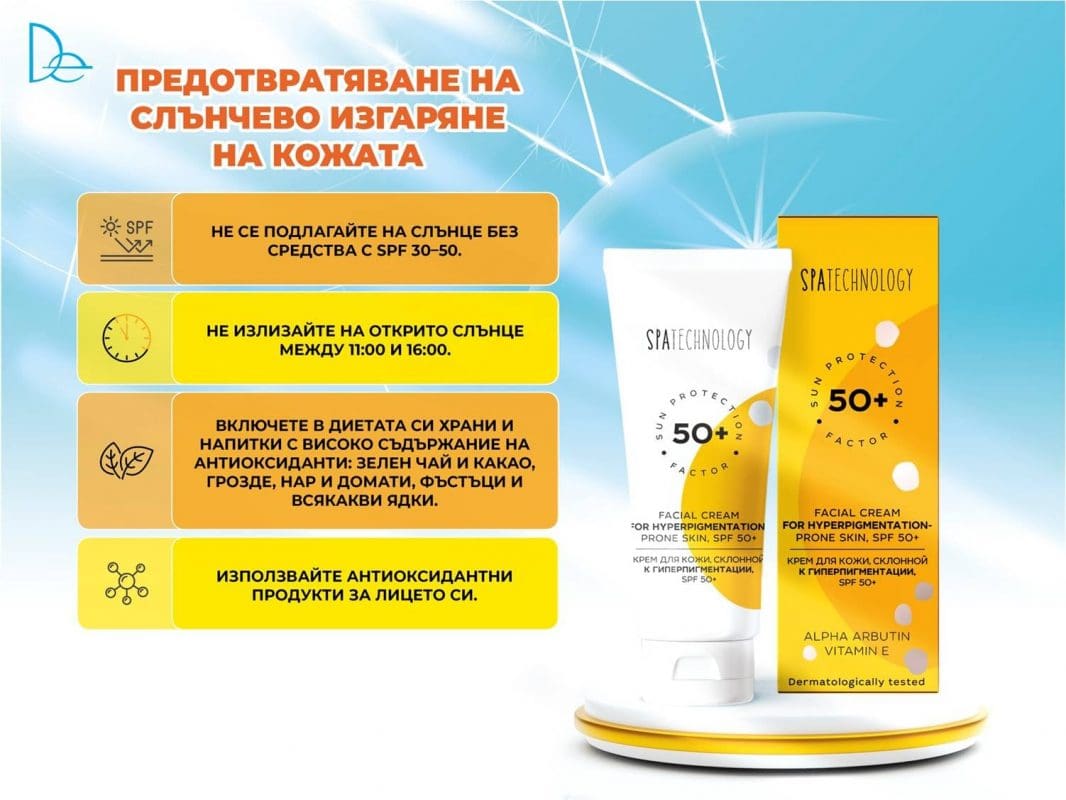 Слънцезащитен крем против хиперпигментация SPF 50+ ново поколение защита