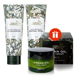 Гел за измиване + антиоксидантен пилинг подарък крем за лице aрганово масло