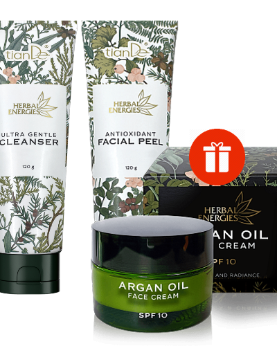 Гел за измиване + антиоксидантен пилинг подарък крем за лице aрганово масло