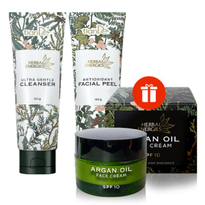 Гел за измиване + антиоксидантен пилинг подарък крем за лице aрганово масло