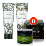 Гел за измиване + антиоксидантен пилинг подарък крем за лице aрганово масло